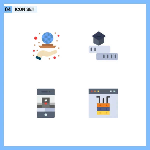 Set Commercial Flat Icons Pack Globe Study Marketing Knowledge Communications — Stock Vector