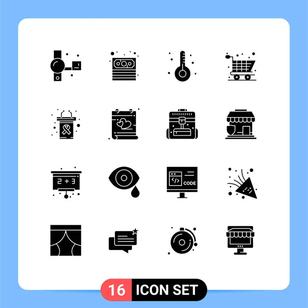 Solid Glyph Pack Universal Symbols Presentation Shopping Disease Online Shopping — Stock Vector