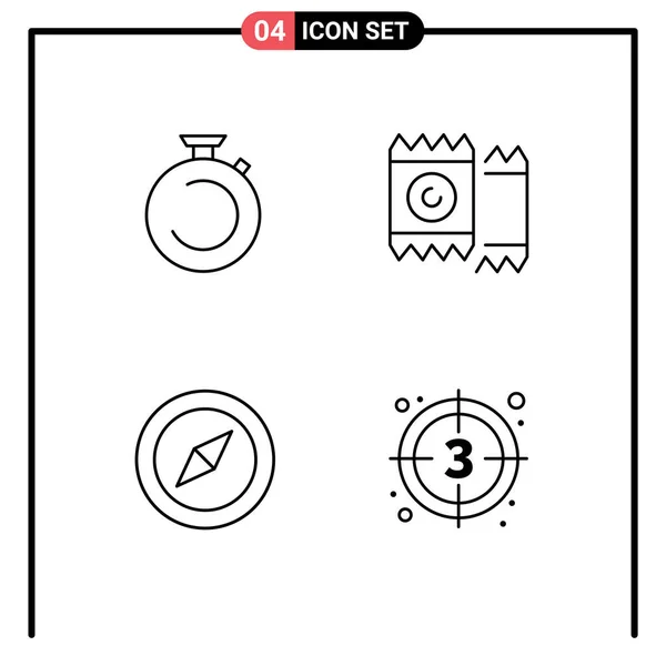 4通用线符号 指南针 计时器 可编辑矢量设计元素的符号 — 图库矢量图片