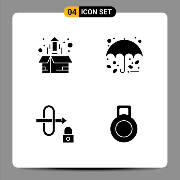 Universal Solid Glyphs Set Web Mobile Applications Box Átjáró Növény — Stock Vector