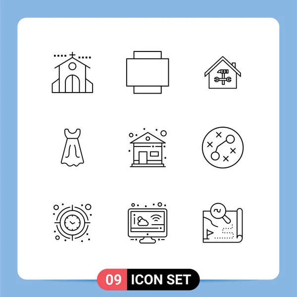 Universal Icon Symbols Group Modern Outlines Home Wedding Building Girl — Stock Vector