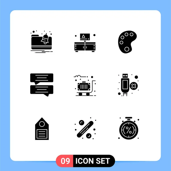 9ユニバーサルソリッドグリフ記号ケーブル スーツケース メッセージのシンボル編集可能なベクトルデザイン要素 — ストックベクタ
