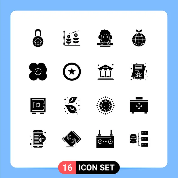 一套16个现代Ui图标 代表硬币 煎蛋卷 全球可编辑向量设计元素 — 图库矢量图片