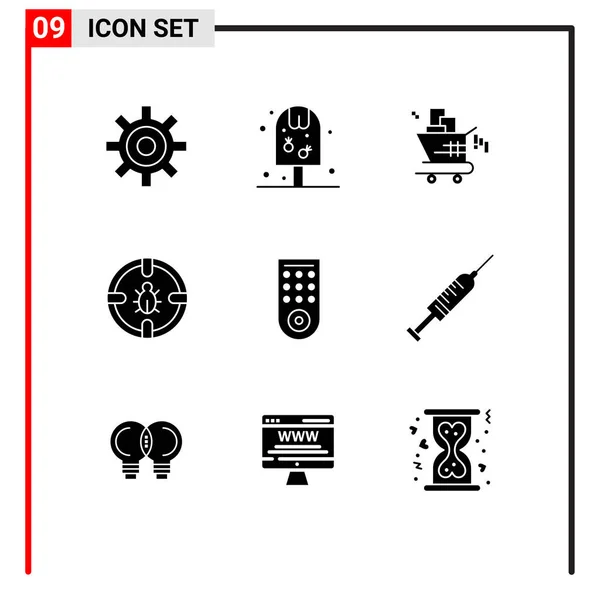 Mobile Interface Solid Gyph Set Pictograms Control Protection Cart Network — Archivo Imágenes Vectoriales