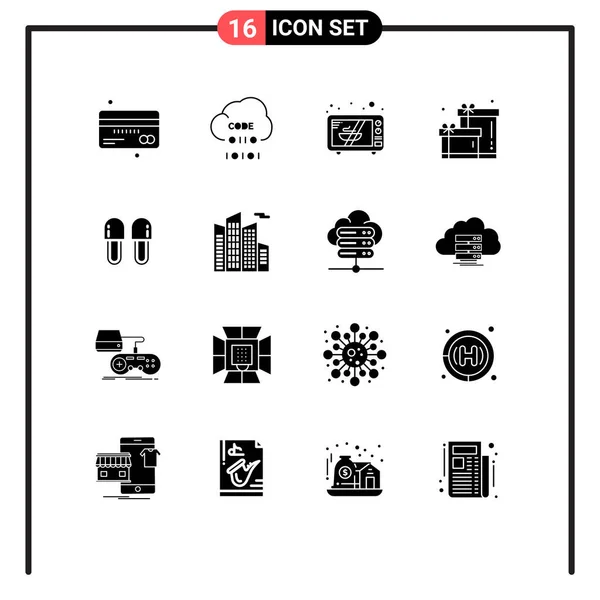 Modern Set Solid Glyphs Pictograph Cosmetics Gift Development Box Oven — Stock Vector