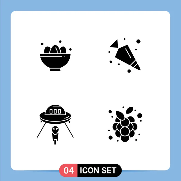 Solid Glyph Pack Universal Symbols Bowl Space Egg Food Spaceship — Stock Vector