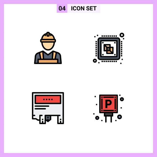 Pictogram Set Simple Filledline Flat Colors Labour Man Worker Computer — Stock Vector