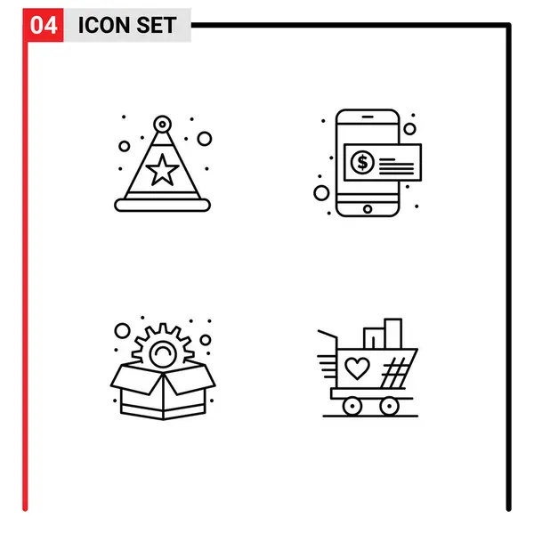 現代的な4つのファイルラインフラットカラーのセットお祝いの写真 ボックス コイン 愛編集可能なベクトルデザイン要素 — ストックベクタ