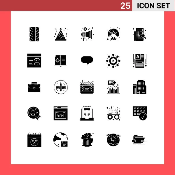 Modern Set Solid Glyphs Pictograph Listing Filing Trade Check Turban — 스톡 벡터
