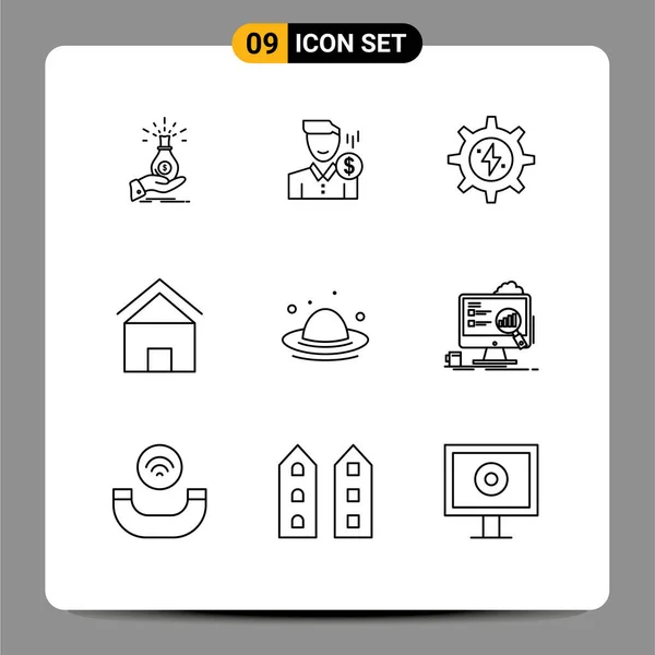 Universal Icon Symbols Group Modern Outlines Solar Gear Cost User — Stock Vector