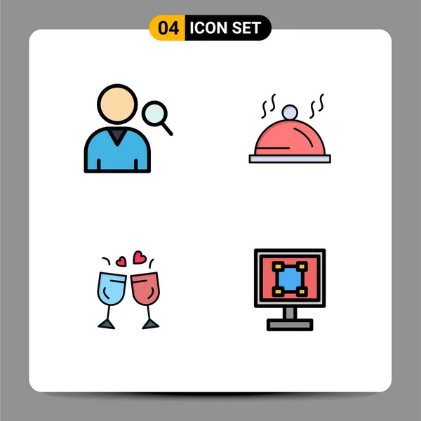 Mobile Interface Filledline Flat Color Set Pictograms Employees Drink Hotel — Archivo Imágenes Vectoriales