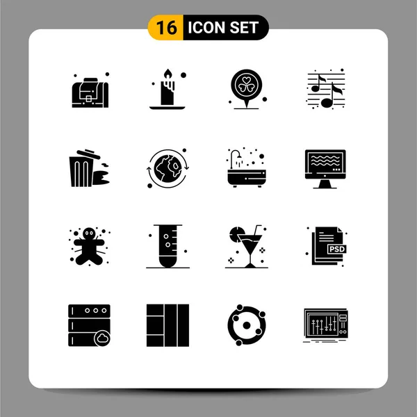 Set Commercial Solid Glyphs Pack Trash Garbage Pin Environment Party — Archivo Imágenes Vectoriales