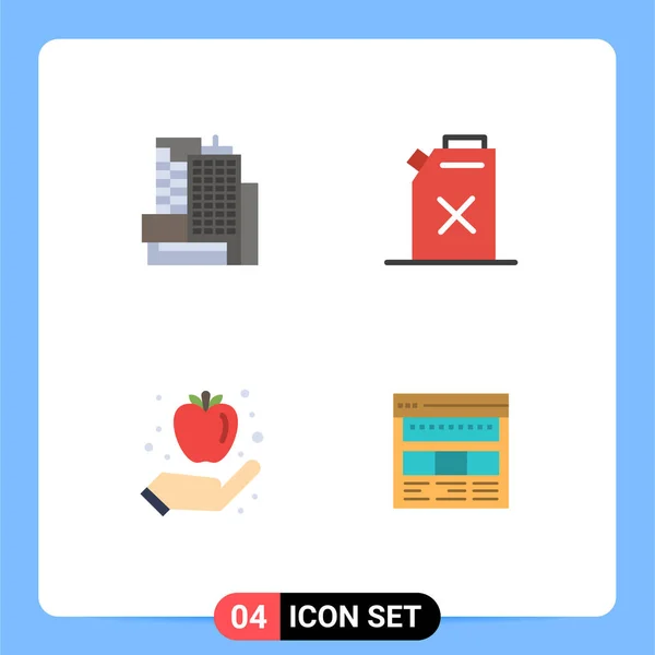 Group Modern Flat Icons Set Building Egészséges Benzin Alma Böngésző — Stock Vector