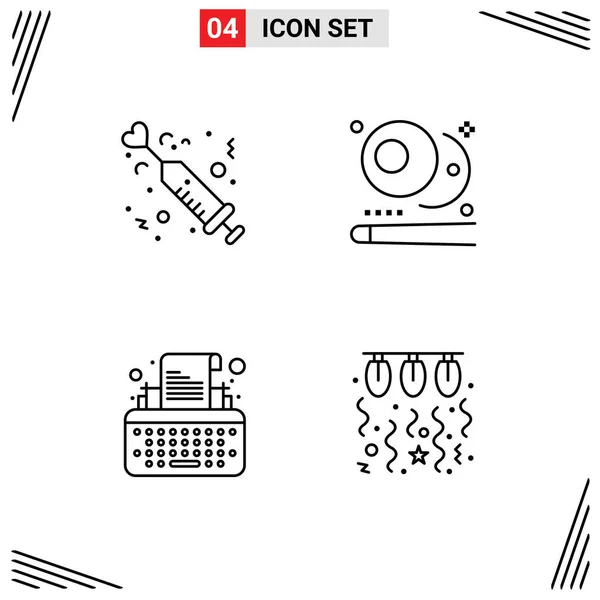 Mobile Interface Line Set Pictograms Drug Keys Love Pool Typewriter — Vector de stock