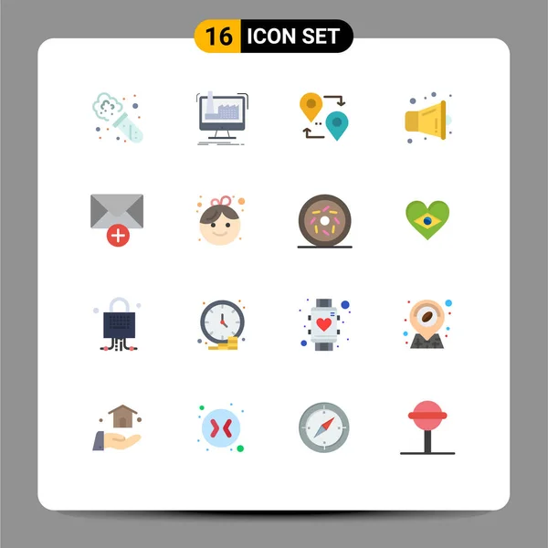 Mobile Interface Flat Color Set Pictograms New Mail Location Speaker — Stockový vektor