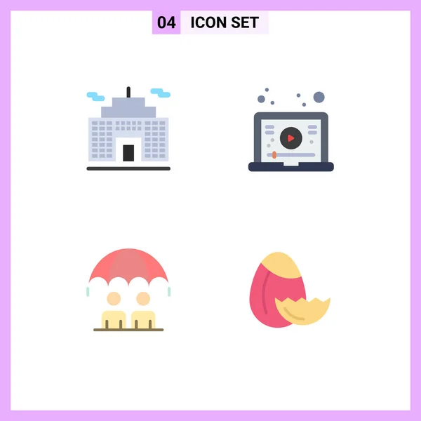 Set Commercial Flat Icons Pack Building Modern Internet Video Egg — Archivo Imágenes Vectoriales