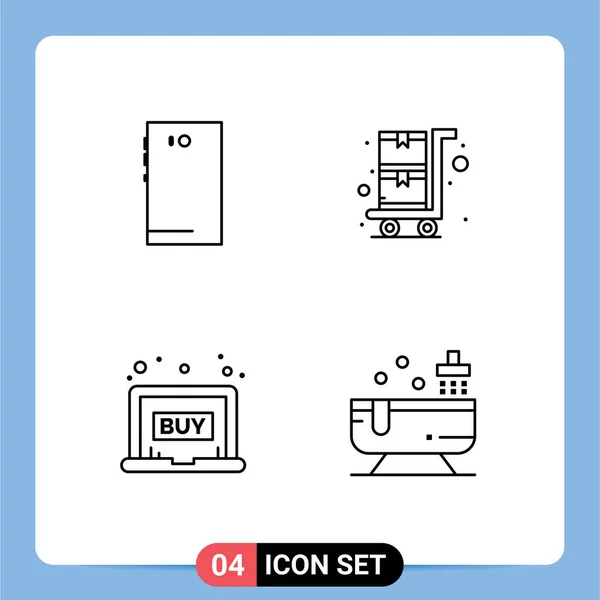 Moderno Set Filledline Flat Colores Pictografía Teléfono Compra Cámara Carrito — Vector de stock