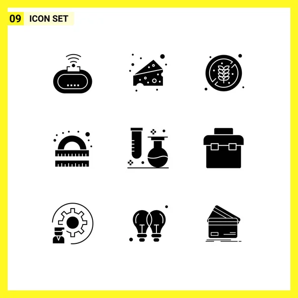 Pictogram Set Simple Solid Glyphs Flasks Study Food Ruler Geometry — Stock Vector