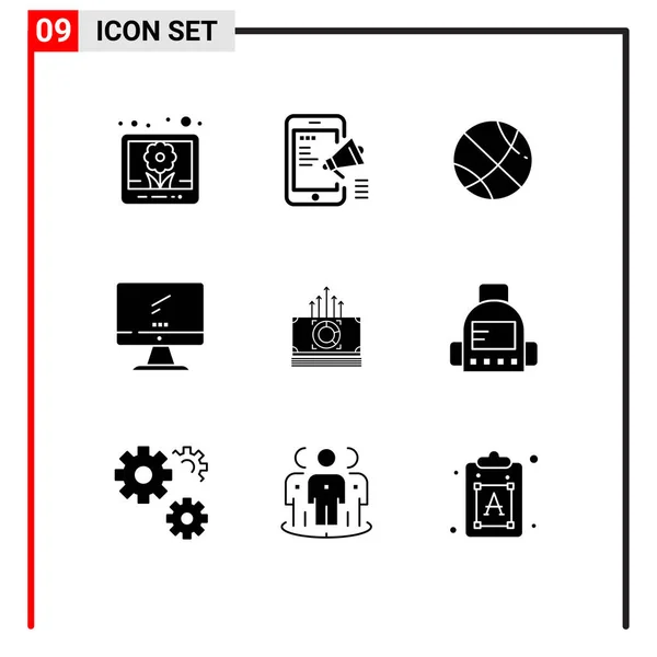 Interface Utilisateur Paquet Glyphes Solides Base Faisceau Sport Imac Moniteur — Image vectorielle