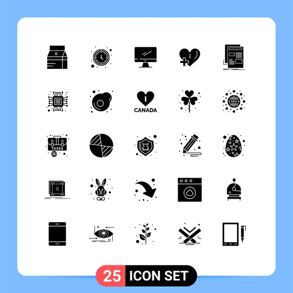 Moderno Conjunto Solid Glyphs Pictograph Love Watch Heart Imac Elementos — Vetor de Stock