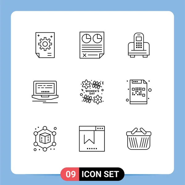 Mobile Interface Outline Set Pictograms Day Web Paper Laptop Cell — Vector de stock