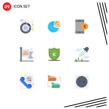 9 Modern Kullanıcı Simgesi Sembolleri seti Euro, çalışma, diyagram, bayrak, Dolar Düzenlenebilir Vektör Tasarım Elementleri