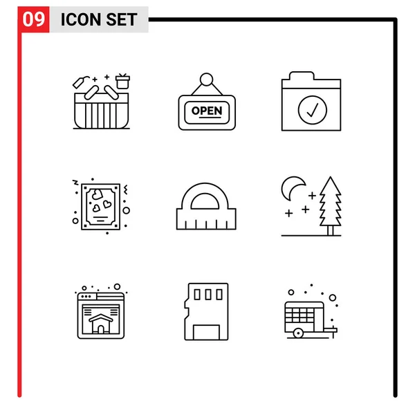 Set Modern Icons Symbols Signs Control Valentines Open Love Card — Stock Vector