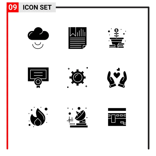 Set Modern Icons Sysymbols Signs Gear Diploma Growth Degree Award — Vector de stock