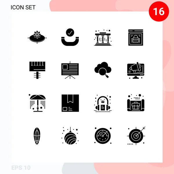 Solid Glyph Pack Universal Symbols Advertising Web Security Museum Web — 스톡 벡터