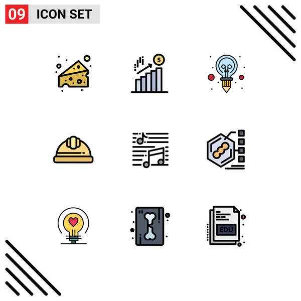 Set Modern Icons Symbols Signs Note Music Creativity Labour Helmet — Stock Vector