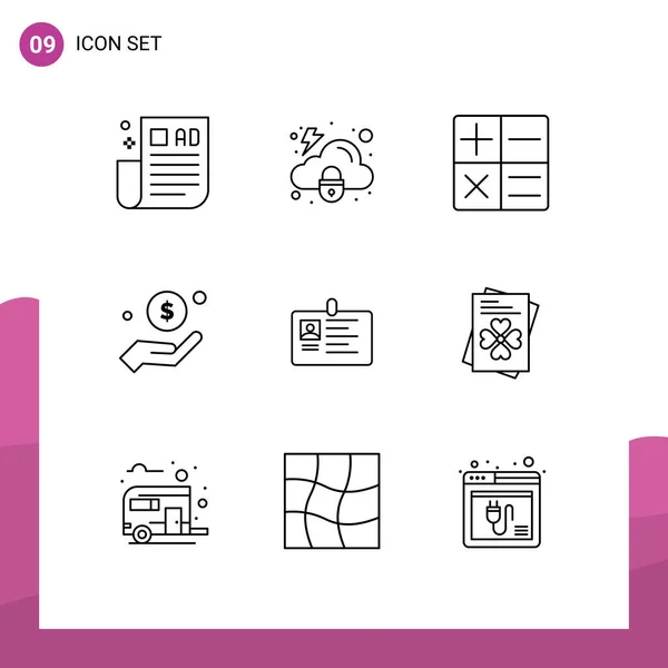 Mobile Interface Outline Set Pictograms Corporate Card Calculator Help Hand — Vector de stock