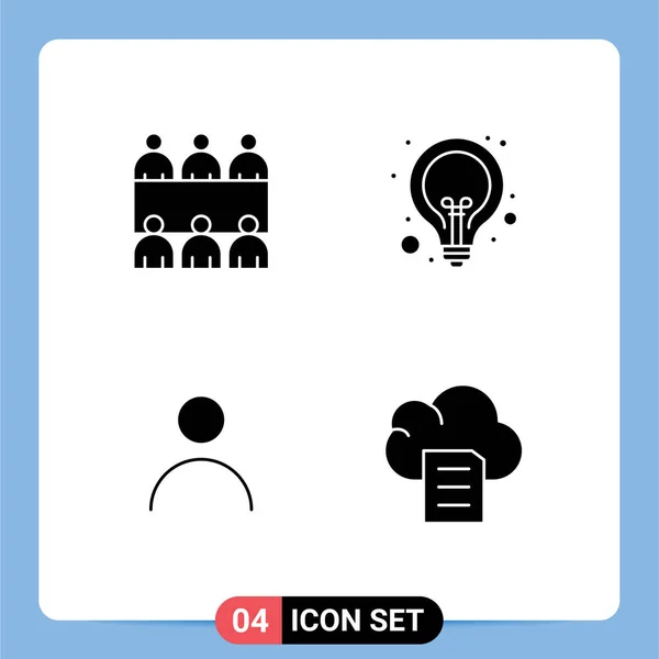 Pictogram Set Simple Solid Glyphs Conference Personalization Bulb Seo User — Stock Vector