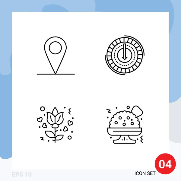 Modern Set Filledline Flat Colors Pictograph Location Love Consumption Lower — Vector de stock