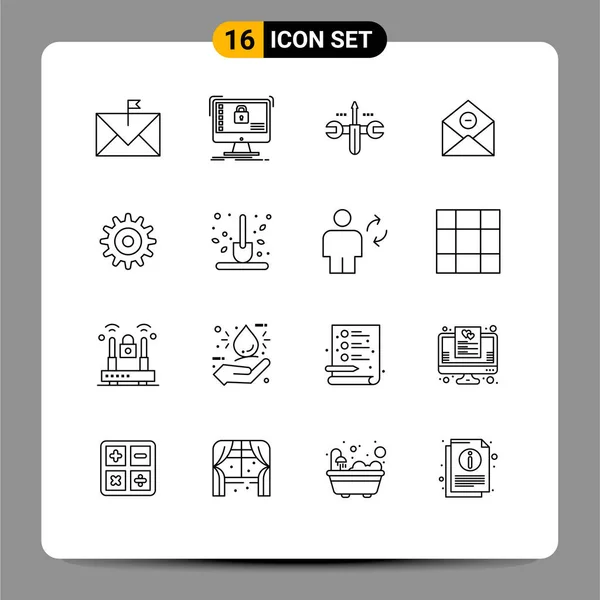 Set Modern Icons Sysymbols Signs Mail Delete System Communication Screwdriver — Vector de stock