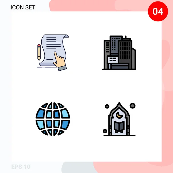 Pictogram Set Simple Filledline Flat Colors Contract Earth Sign Architecture — Stockový vektor