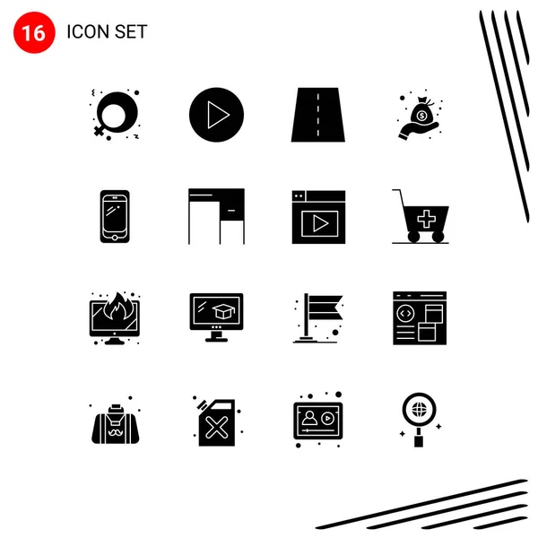 Mobile Interface Solid Glyph Set Pictograms Huawei Smart Phone Grid — Stock Vector