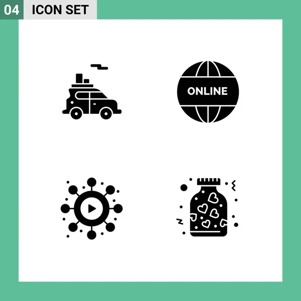 Mobile Interface Solid Gyph Set Pictograms Auto Video Vehicle Website — Vector de stock