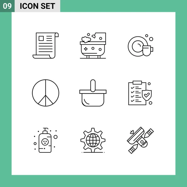 Pictogram Set Simple Outlines Holiday Basket Shower Peace Freedom Editable — Stock Vector