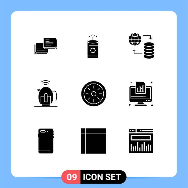 Modern Set Solid Glyphs Pictograph Pie Bakery World Technology Pot — Stock Vector