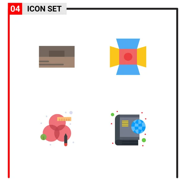 Interface Utilisateur Pack Icônes Plates Base Accessoires Processus Portefeuille Photographie — Image vectorielle