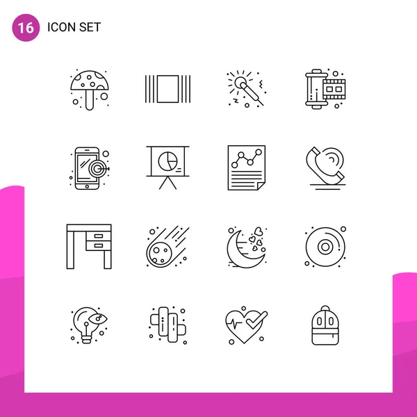 株式ベクトルアイコンビジネス デジタルマーケティング スタジオ ダートボード 写真のための16行の記号とシンボルのパック編集可能なベクトルデザイン要素 — ストックベクタ