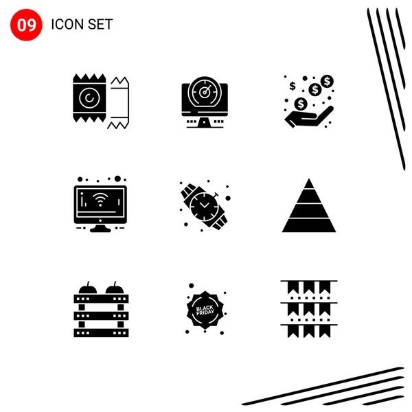 Set Modern Icons Sysymbols Signs Jewelry Hand Watch Income Wifi — Vector de stock