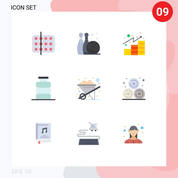 Mobile Interface Flat Color Set Pictograms Food Dinner Play Breakfast — Vector de stock