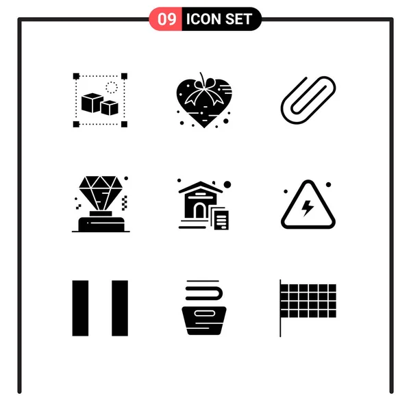 Modern Set Solid Glyphs Pictograph House Membership Present Diamond Paper — Stock Vector