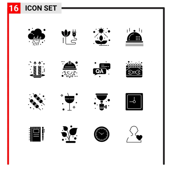 Pictogram Set Van Eenvoudige Solid Glyphs Van Kaarsen Cake Direct — Stockvector