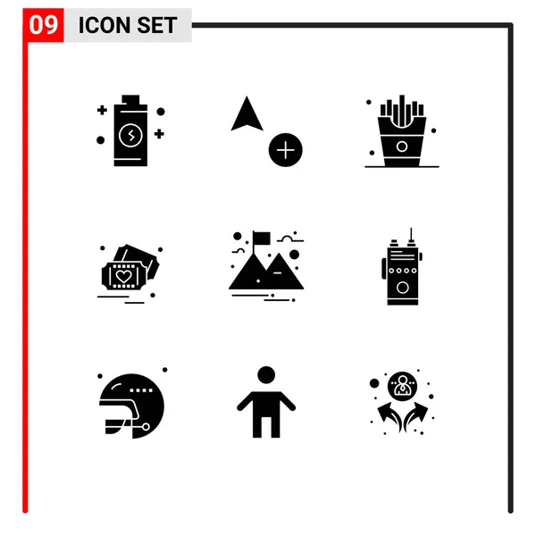 Universal Icon Symbols Group Modern Solid Glyphs Mountain Goal Eat — Διανυσματικό Αρχείο