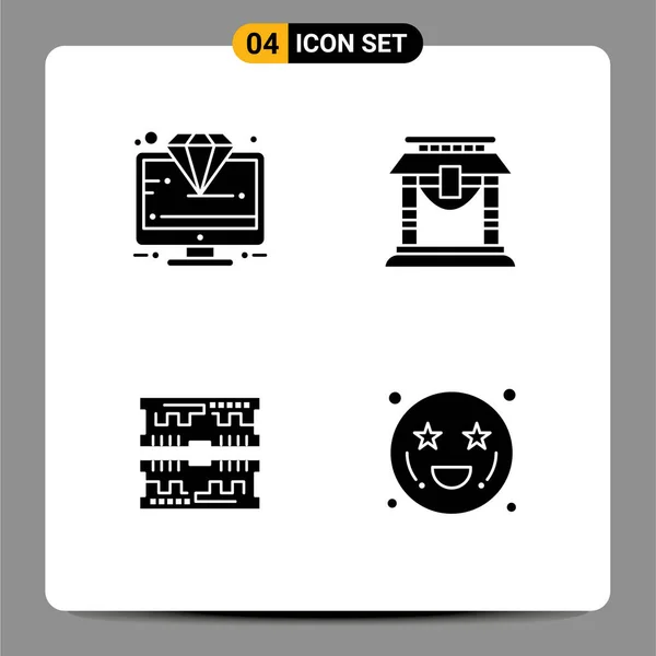 Modern Set Solid Glyphs Pictograph Gyémánt Kártyák Prémium Híd Számítógép — Stock Vector