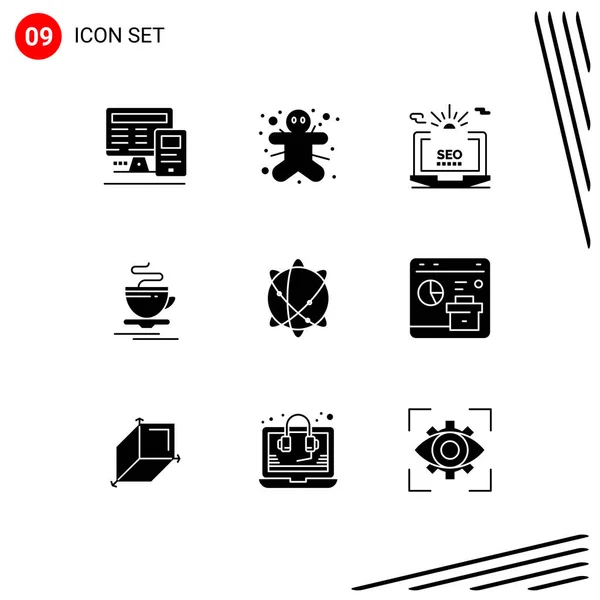 Set Commercial Solid Glyphs Pack Computing Hot Seo Cup Web — Stock Vector