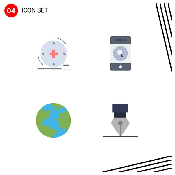 Set Commercial Flat Icons Pack Clinical Earth Healthcare Phone World — Vector de stock