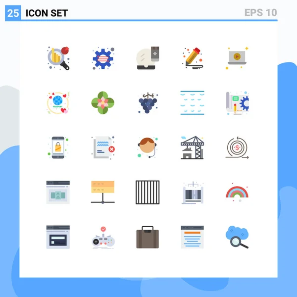 株式ベクトルアイコンビデオ ラップトップ 顔のコンパクトな ビジネスのための25行の記号と記号のパック編集可能なベクトルデザイン要素 — ストックベクタ